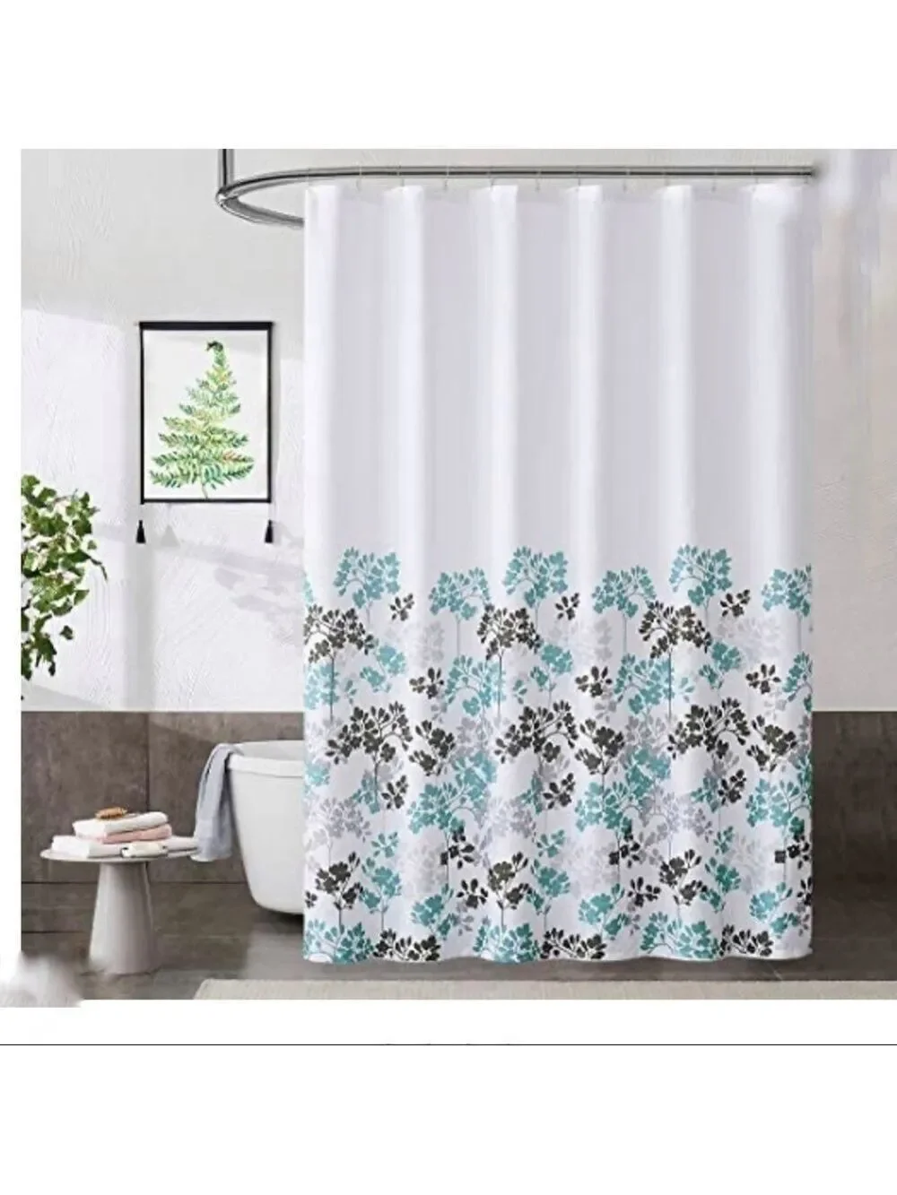 NEW-MODERN Floral Pattern Fabric Shower Curtain Washable, Water Resistant 70x84
